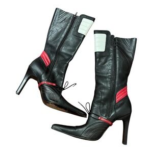 Vintage Black and Red Heeled Boots